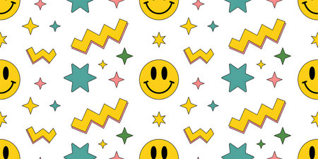Seamless pattern with smileys and stars. Vector illustration.の写真素材