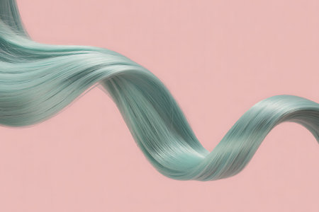 3d rendering of turquoise hair on pastel pink backgroundの写真素材