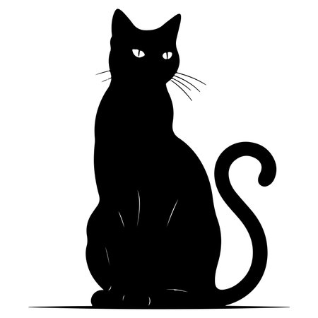 Black silhouette of a cat sitting on a white background. Vector illustrationのイラスト素材