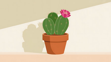 Illustration of a cactus in a pot on a light backgroundの写真素材