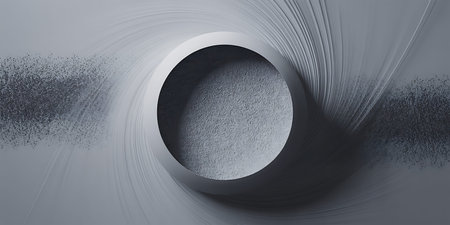 Abstract 3d rendering of black hole in grey background with copy spaceの写真素材