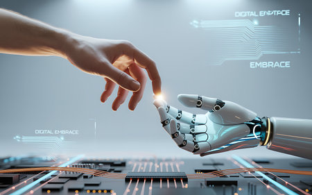 3d rendering artificial intelligence AI research of robot and cyborg development for future of people living.の写真素材