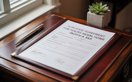 Loan application form with pen and plant in a vase.の写真素材