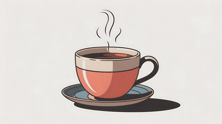 Cup of tea on a saucer with steam. Vector illustrationの写真素材