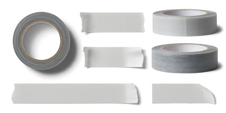 collection of various adhesive tape pieces on white background. each one is shot separatelyの写真素材