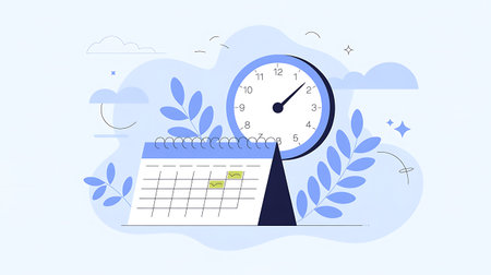 Time management concept with clock and calendar. Vector illustration in flat styleの写真素材