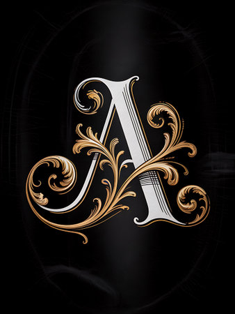 Luxury letter A with gold ornament on black background. 3d renderingの写真素材