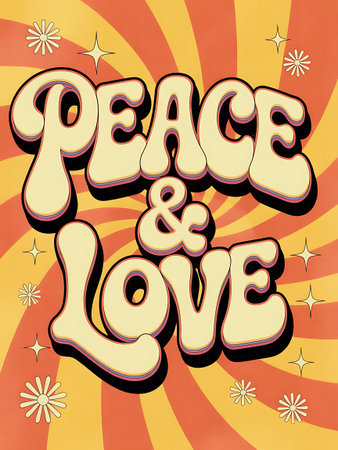 Peace Love - Comic book style word on abstract background. Vector illustration.の写真素材
