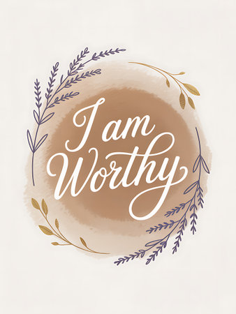 Hand lettering I am worthy on watercolor background. Vector illustration.の写真素材