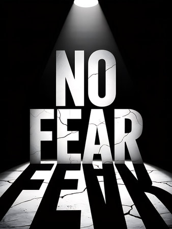 No fear sign in a dark room illuminated by spotlights. 3D rendering.の写真素材