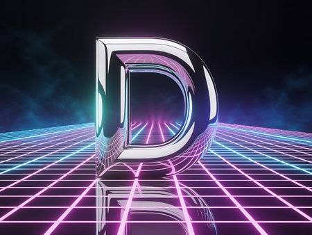 letter d in front of a dark background with neon lights - 3d renderingの写真素材
