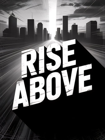 Rise ABOVE text on modern city background, 3D renderingの写真素材