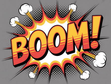 Boom! - Comic book style word on abstract background, vector illustration.の写真素材