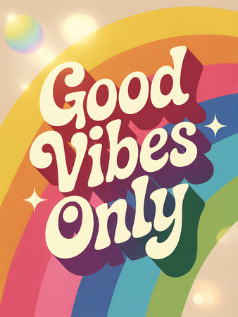Good vibes only poster with rainbow and text. Vector illustration.の写真素材