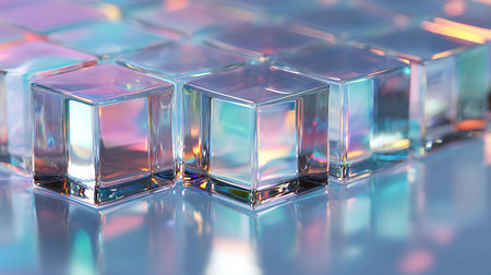 Ice cubes on a blue background. 3d rendering, 3d illustration.の写真素材