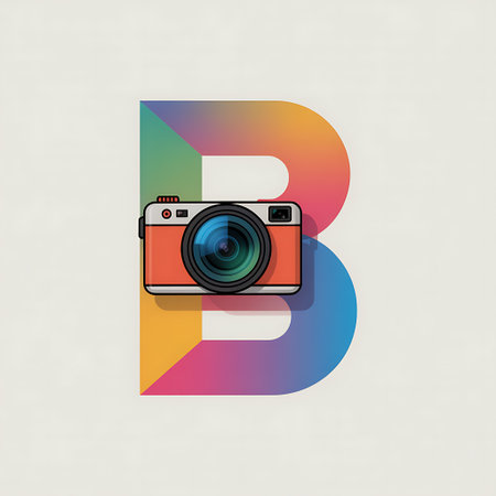 Vintage style letter B with camera icon. Vector typography.の写真素材