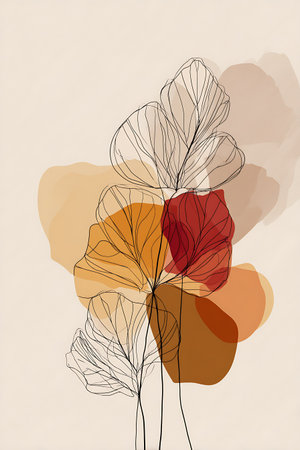 Contemporary abstract floral background with hand-drawn flowers. Vector illustration.の写真素材
