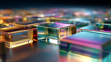 3d render of colorful cubes in a row. Abstract background.の写真素材