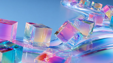 abstract background with ice cubes, close-up, macro photoの写真素材
