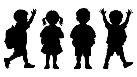 Vector silhouette of children on white background. Symbol of child education.の写真素材