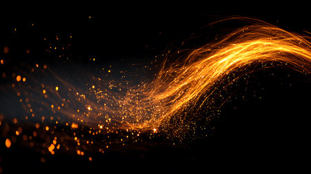 abstract yellow fire wave on a black background, close-upの写真素材