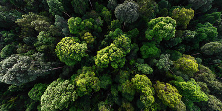 Aerial view of big green trees in the forest. Nature backgroundの写真素材