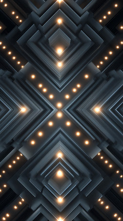 3d rendering of abstract technology background with glowing hexagons in empty spaceの写真素材