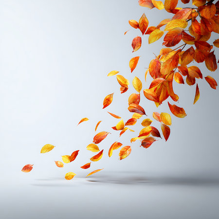 Autumn leaves falling on white background. 3d render illustration.の写真素材