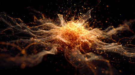 Abstract 3d rendering of chaotic particles. Futuristic shape with glowing particles.の写真素材