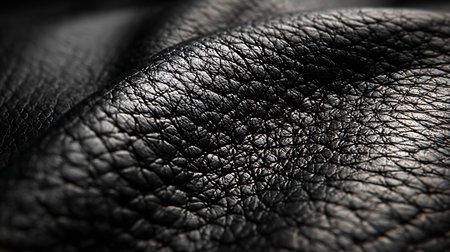 Black leather texture background. Close-up of leather texture. Macroの写真素材