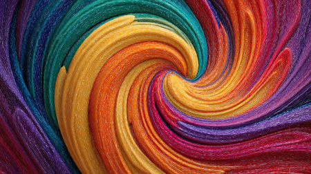 Colorful twisted ribbons in the shape of a swirl as a backgroundの写真素材
