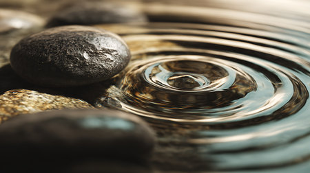 Stones with water drops and ripples, closeup. Zen conceptの写真素材