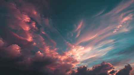 Dramatic cloudscape at sunset with red and blue colors.の写真素材