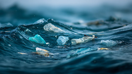 Close up of plastic trash floating in the ocean. Pollution conceptの写真素材