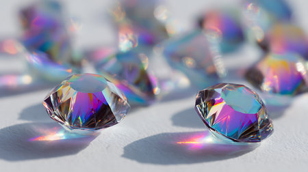 Macro shot of a group of diamonds against a white background.の写真素材