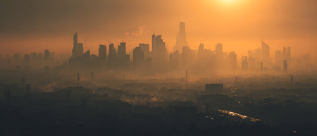 Panoramic view of the city at dawn. Cityscape.の写真素材