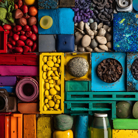 Colorful background from plasticine with stones and pebbles.の写真素材