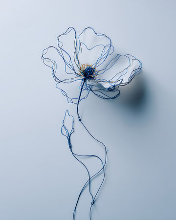 Blue poppy flower on a blue background. 3d rendering, 3d illustration.の写真素材