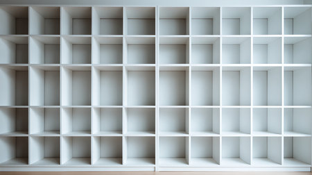 3d rendered bookshelves in a room with white walls.の写真素材