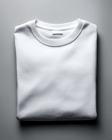 White T-shirt on a gray background. Top view. Flat lay.の写真素材