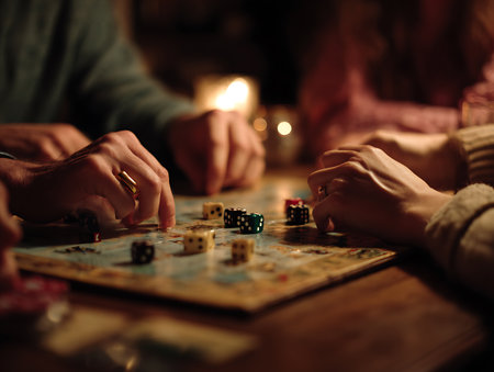 Hands of young people playing board games at home, closeupの写真素材