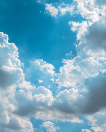 Blue sky background with tiny clouds. Abstract nature background with copy space.の写真素材