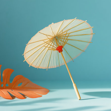 3d rendering of a white parasol on a blue background.の写真素材