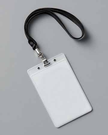 Blank ID card holder isolated on grey background. 3d renderingの写真素材