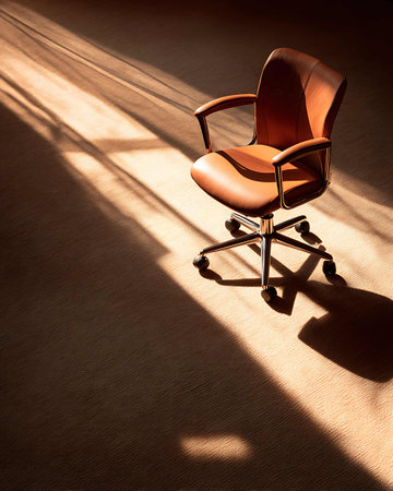 Office chair with shadow from the window on the floor. Conceptual photoの写真素材