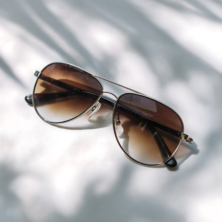 Sunglasses in an iron frame with brown glass on a white backgroundの写真素材