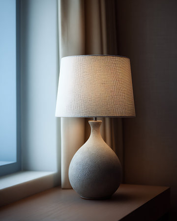 Lamp on the table near the window in the living room.の写真素材
