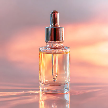 Perfume bottle on the background of sunset. 3d renderingの写真素材
