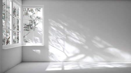 White empty room with window and plant shadows - 3d rendering illustrationの写真素材