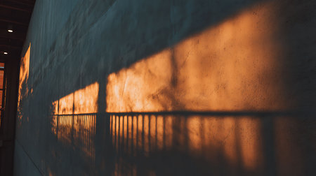silhouette of a fence with light and shadow on the wallの写真素材